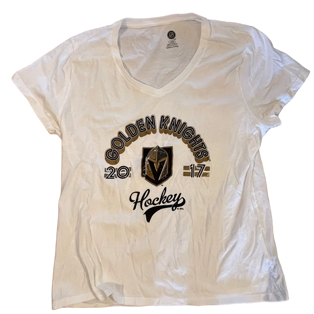 Women’s Vegas Golden Knights White V-neck Shirt Size Large